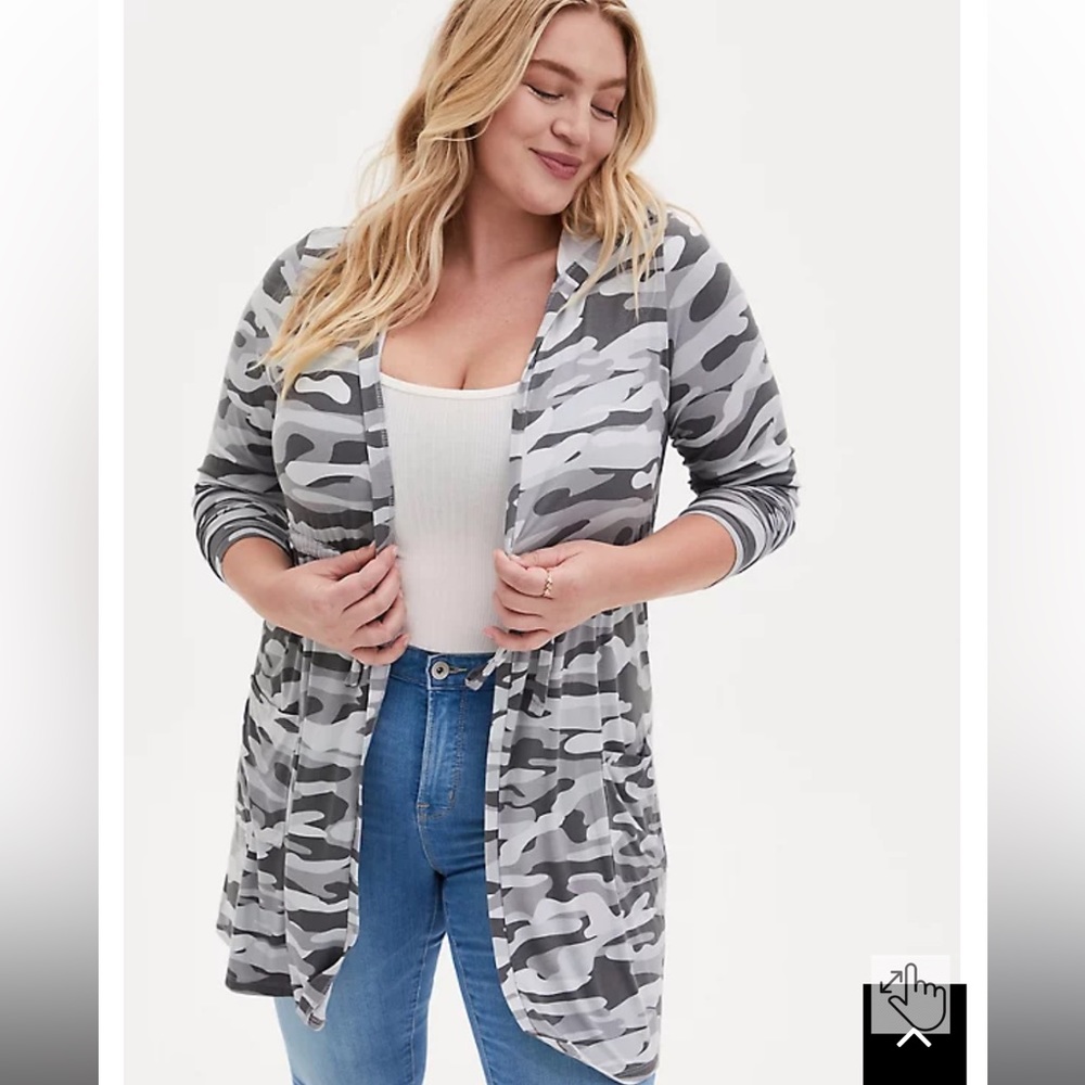 Torrid Grey Camo Supersoft Cardigan/Sweater
